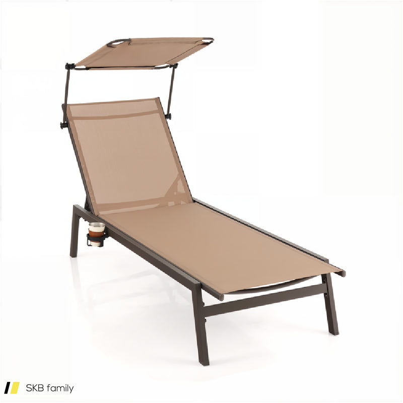 Outdoor Chaise Lounge Chair With Sunshade And 6 Adjustable Position 240515-230793