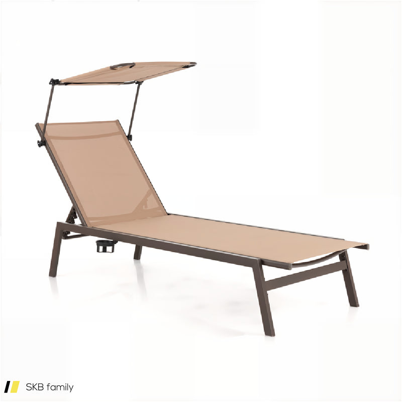 Outdoor Chaise Lounge Chair With Sunshade And 6 Adjustable Position 240515-230793