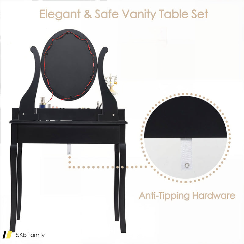 10 Dimmable Lights Vanity Table Set With Lighted Mirror And Cushioned Stool 240515-230796