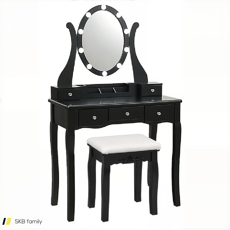 10 Dimmable Lights Vanity Table Set With Lighted Mirror And Cushioned Stool 240515-230796