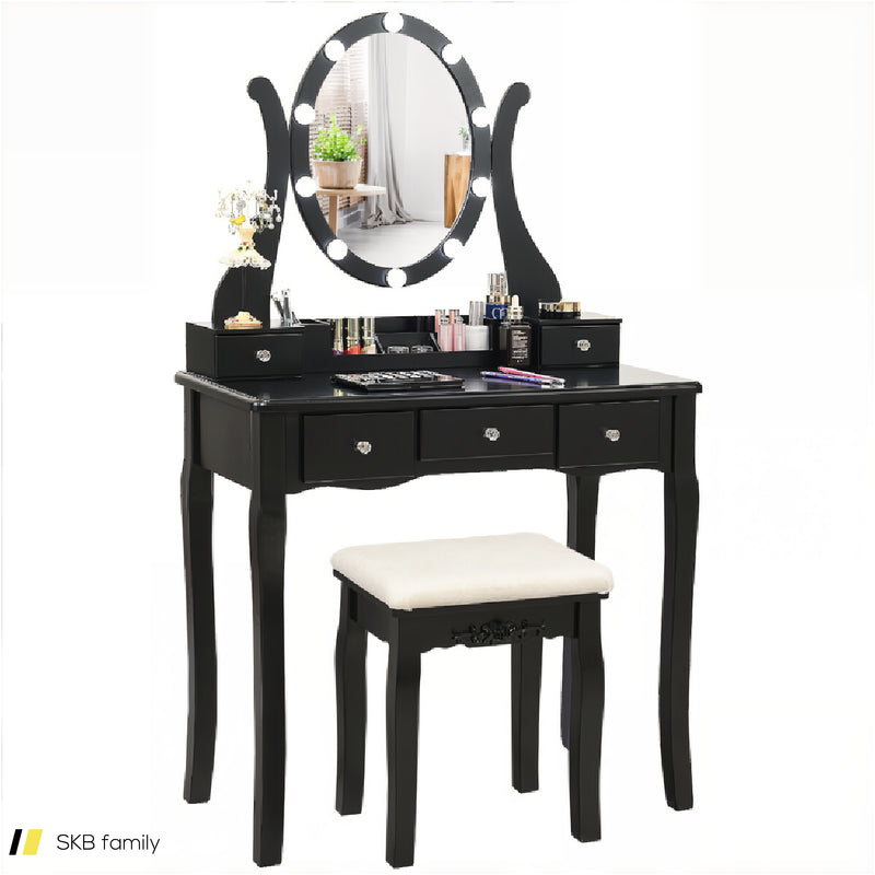 10 Dimmable Lights Vanity Table Set With Lighted Mirror And Cushioned Stool 240515-230796