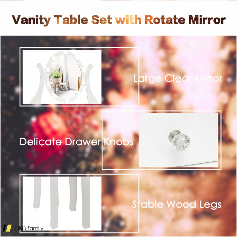 10 Dimmable Lights Vanity Table Set With Lighted Mirror And Cushioned Stool 240515-230796