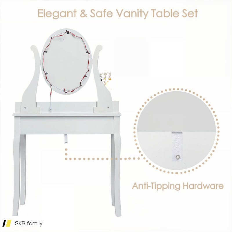 10 Dimmable Lights Vanity Table Set With Lighted Mirror And Cushioned Stool 240515-230796