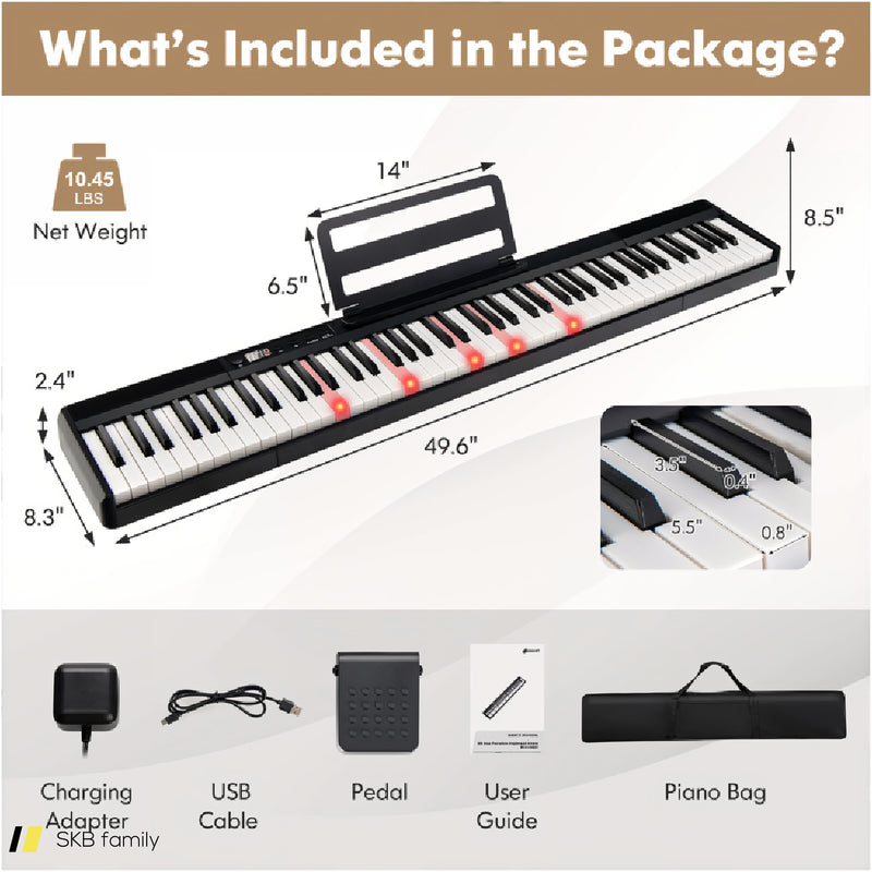 88-Key Portable Electric Lighted Keyboard Piano 240515-230799