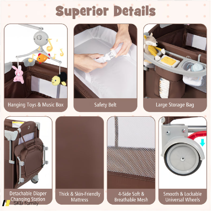 5-In-1 Portable Baby Beside Bassinet With Diaper Changer 240515-230800