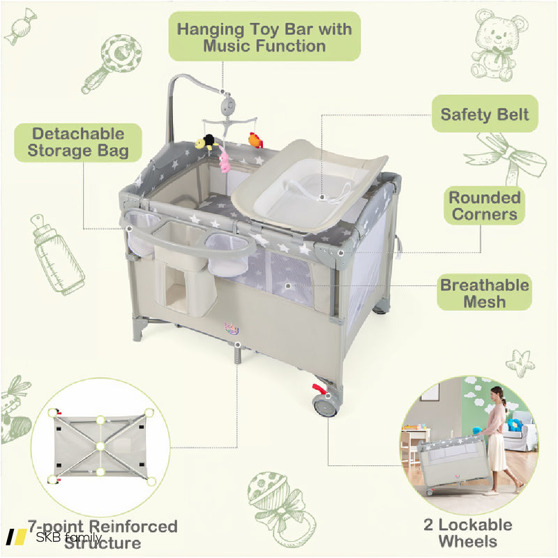 5-In-1 Portable Baby Beside Bassinet With Diaper Changer 240515-230800