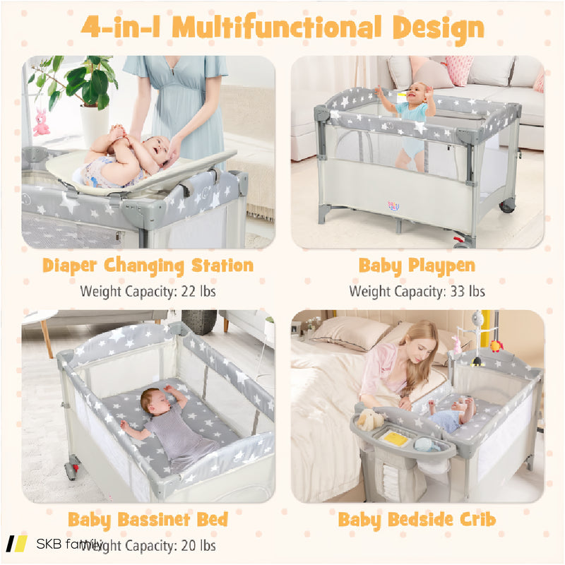 5-In-1 Portable Baby Beside Bassinet With Diaper Changer 240515-230800