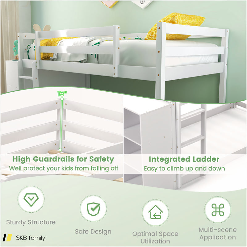 Twin Size Bunk Bed With Convertible Bookcase And Ladder 240515-230805