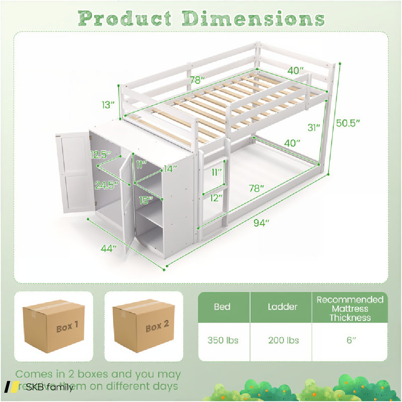 Twin Size Bunk Bed With Convertible Bookcase And Ladder 240515-230805