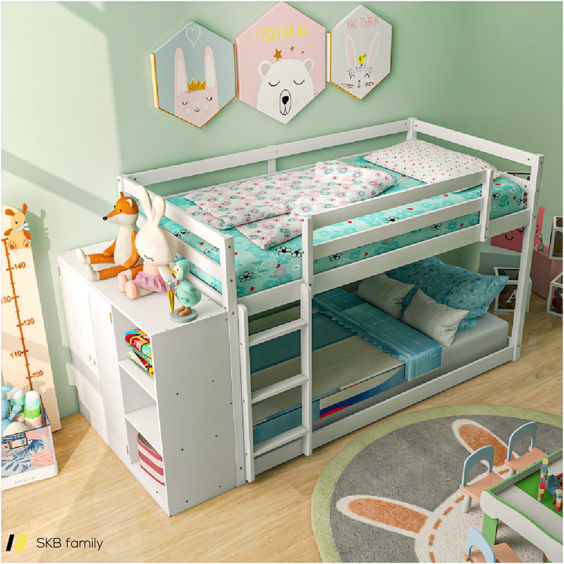 Twin Size Bunk Bed With Convertible Bookcase And Ladder 240515-230805