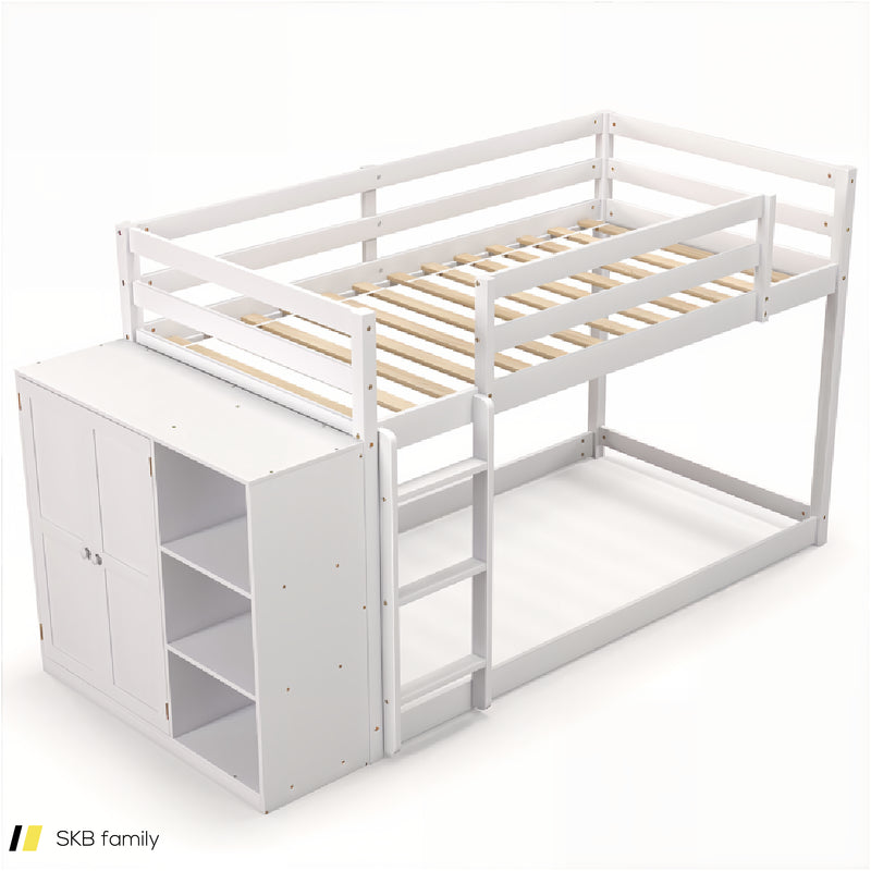 Twin Size Bunk Bed With Convertible Bookcase And Ladder 240515-230805