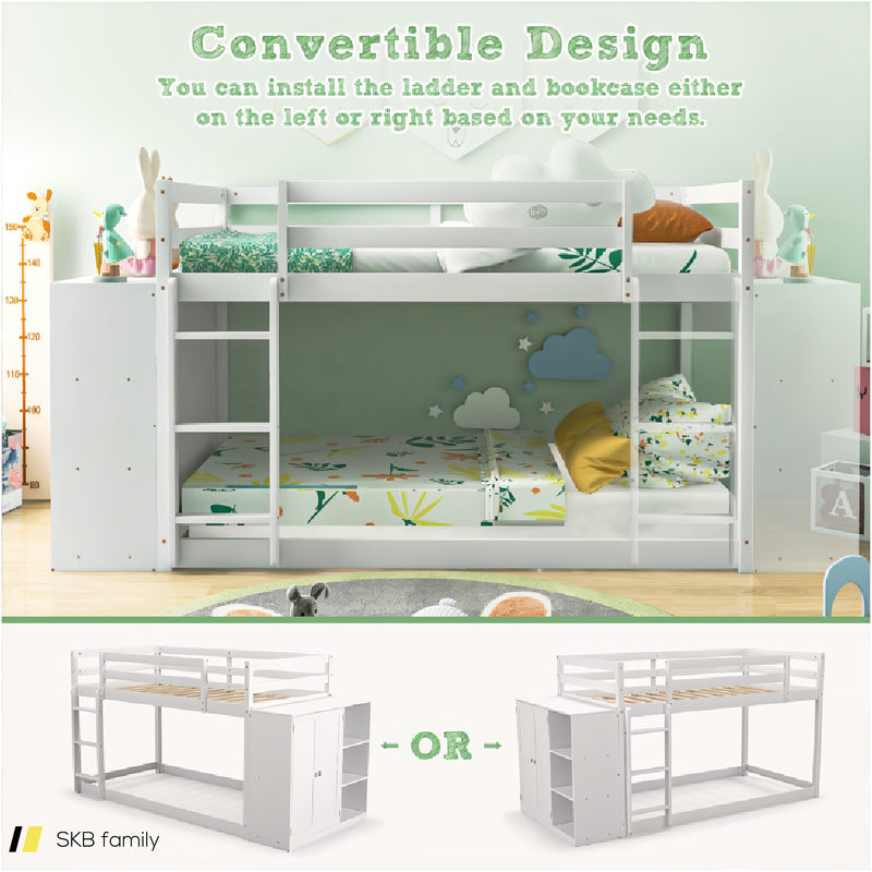 Twin Size Bunk Bed With Convertible Bookcase And Ladder 240515-230805