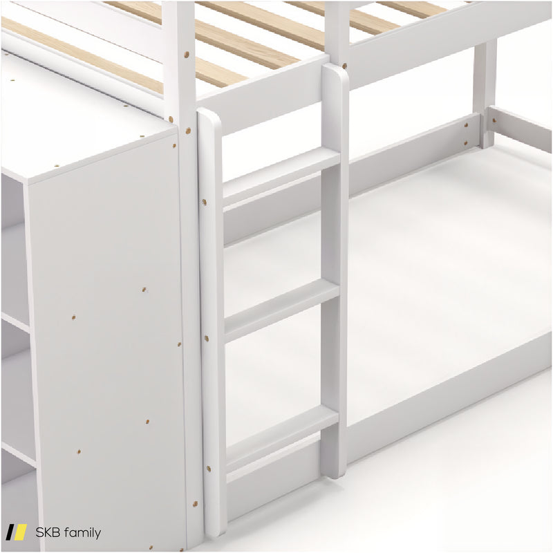 Twin Size Bunk Bed With Convertible Bookcase And Ladder 240515-230805