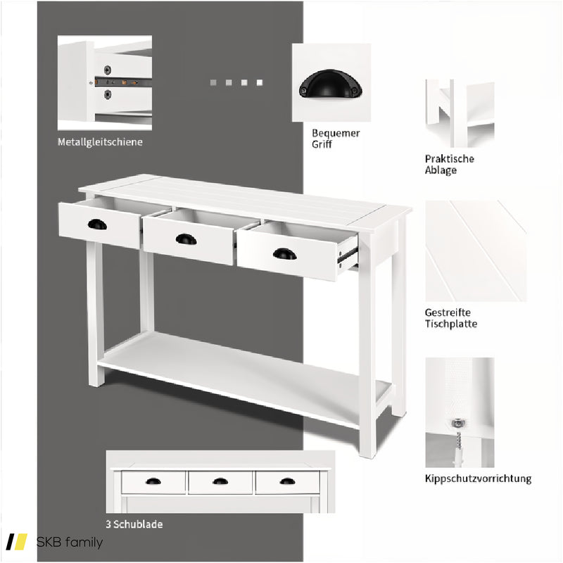 Wooden Console Table With 3 Drawers And 2-Tier Shelves 240515-230808