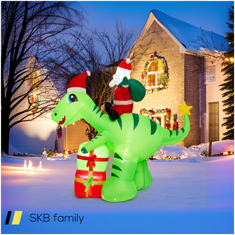 8 Feet Lighted Christmas Inflatable Santa Claus Dinosaur Decoration With Gift Boxes 240515-230820