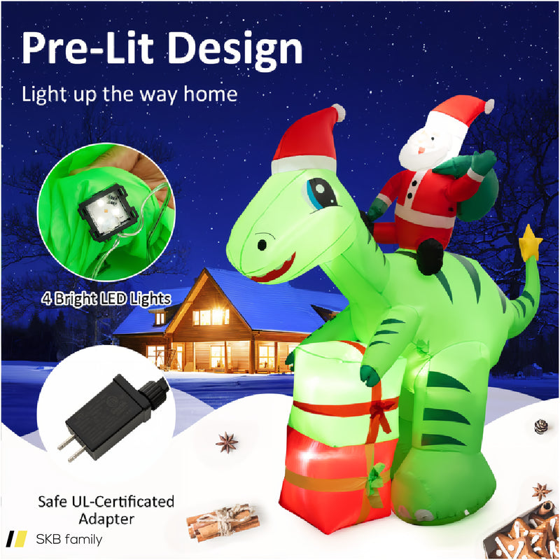 8 Feet Lighted Christmas Inflatable Santa Claus Dinosaur Decoration With Gift Boxes 240515-230820