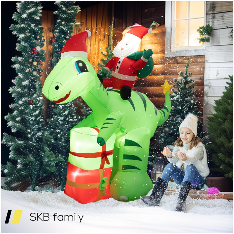 8 Feet Lighted Christmas Inflatable Santa Claus Dinosaur Decoration With Gift Boxes 240515-230820