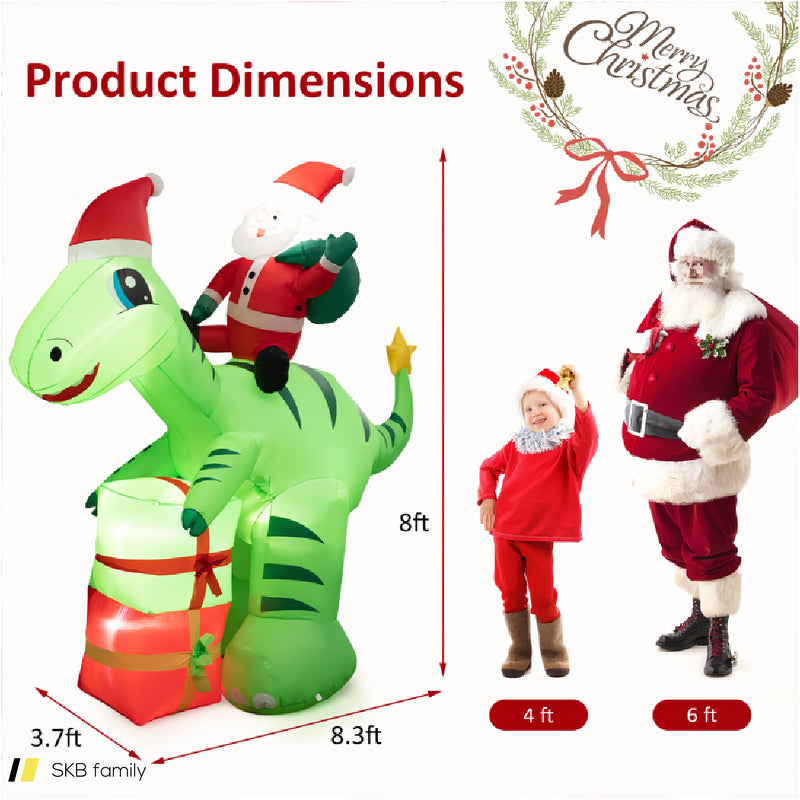 8 Feet Lighted Christmas Inflatable Santa Claus Dinosaur Decoration With Gift Boxes 240515-230820