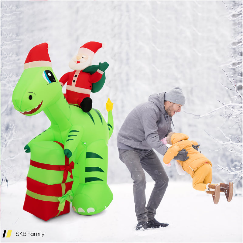 8 Feet Lighted Christmas Inflatable Santa Claus Dinosaur Decoration With Gift Boxes 240515-230820