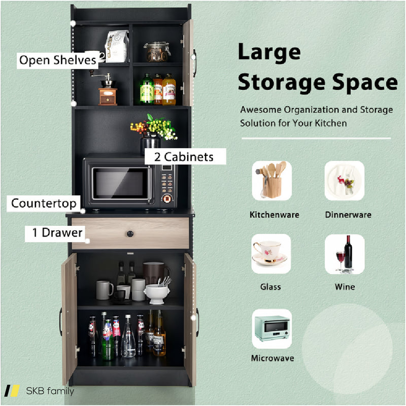 3-Door 71 Inch Kitchen Buffet Pantry Storage Cabinet With Hutch And Adjustable Shelf 240515-230822