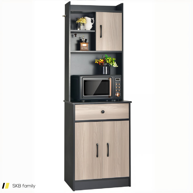 3-Door 71 Inch Kitchen Buffet Pantry Storage Cabinet With Hutch And Adjustable Shelf 240515-230822