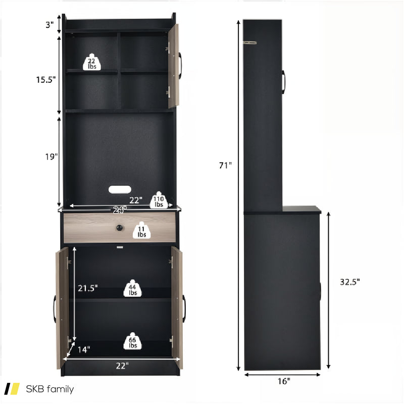 3-Door 71 Inch Kitchen Buffet Pantry Storage Cabinet With Hutch And Adjustable Shelf 240515-230822