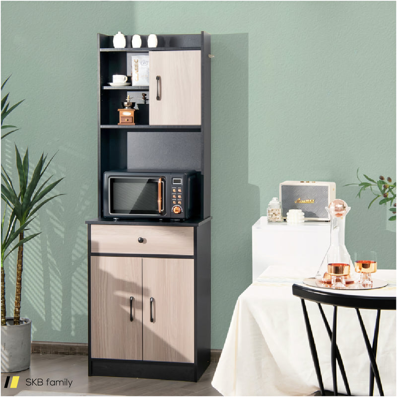 3-Door 71 Inch Kitchen Buffet Pantry Storage Cabinet With Hutch And Adjustable Shelf 240515-230822