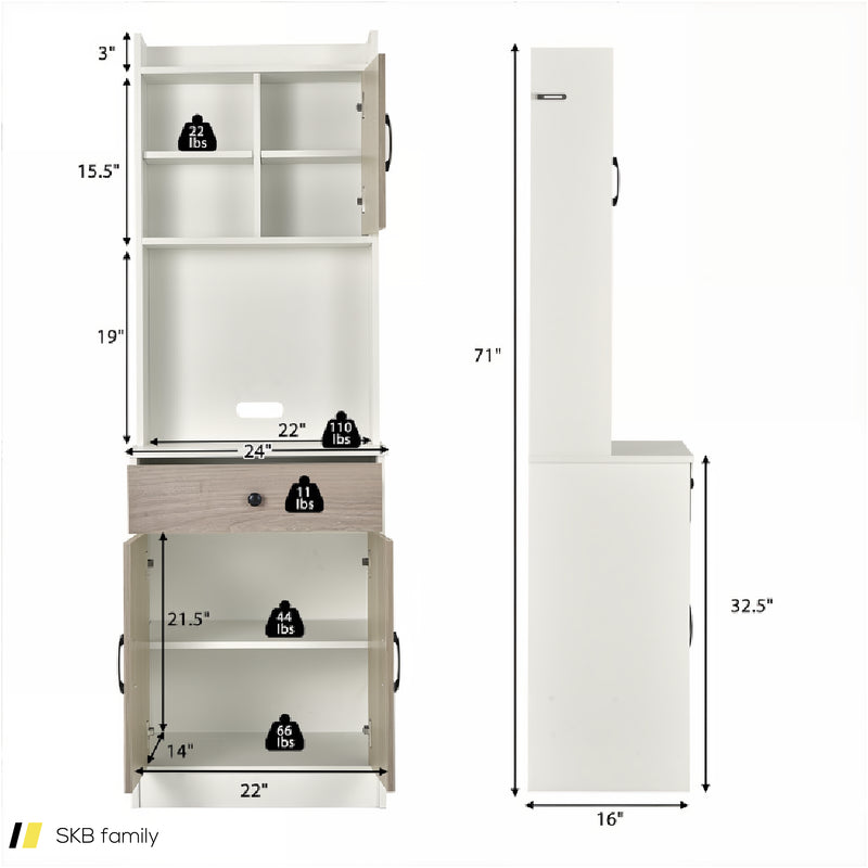 3-Door 71 Inch Kitchen Buffet Pantry Storage Cabinet With Hutch And Adjustable Shelf 240515-230822