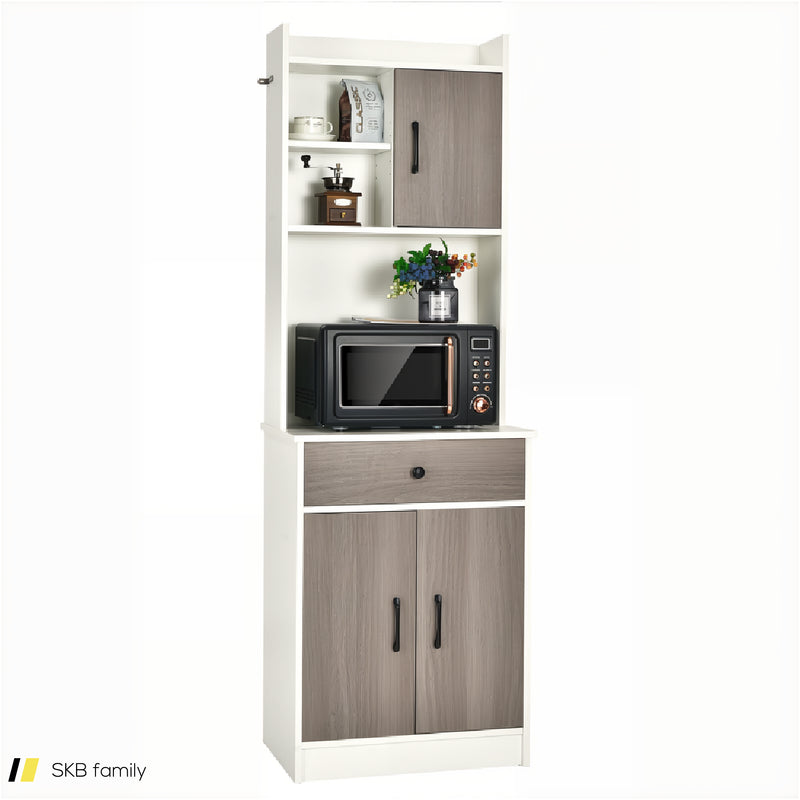 3-Door 71 Inch Kitchen Buffet Pantry Storage Cabinet With Hutch And Adjustable Shelf 240515-230822