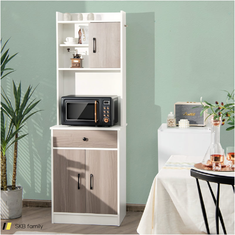 3-Door 71 Inch Kitchen Buffet Pantry Storage Cabinet With Hutch And Adjustable Shelf 240515-230822