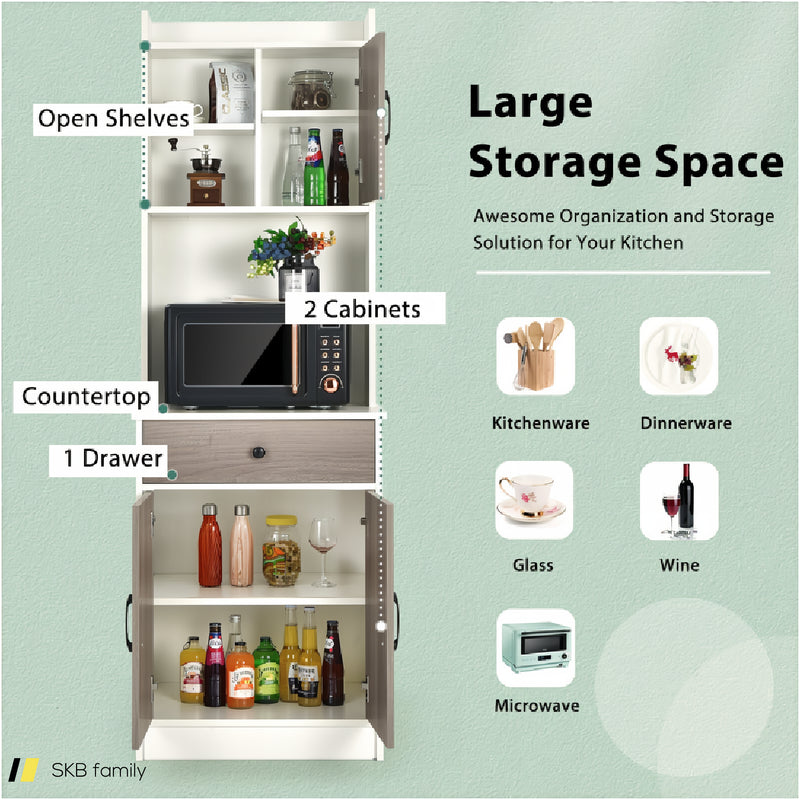 3-Door 71 Inch Kitchen Buffet Pantry Storage Cabinet With Hutch And Adjustable Shelf 240515-230822