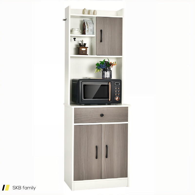 3-Door 71 Inch Kitchen Buffet Pantry Storage Cabinet With Hutch And Adjustable Shelf 240515-230822