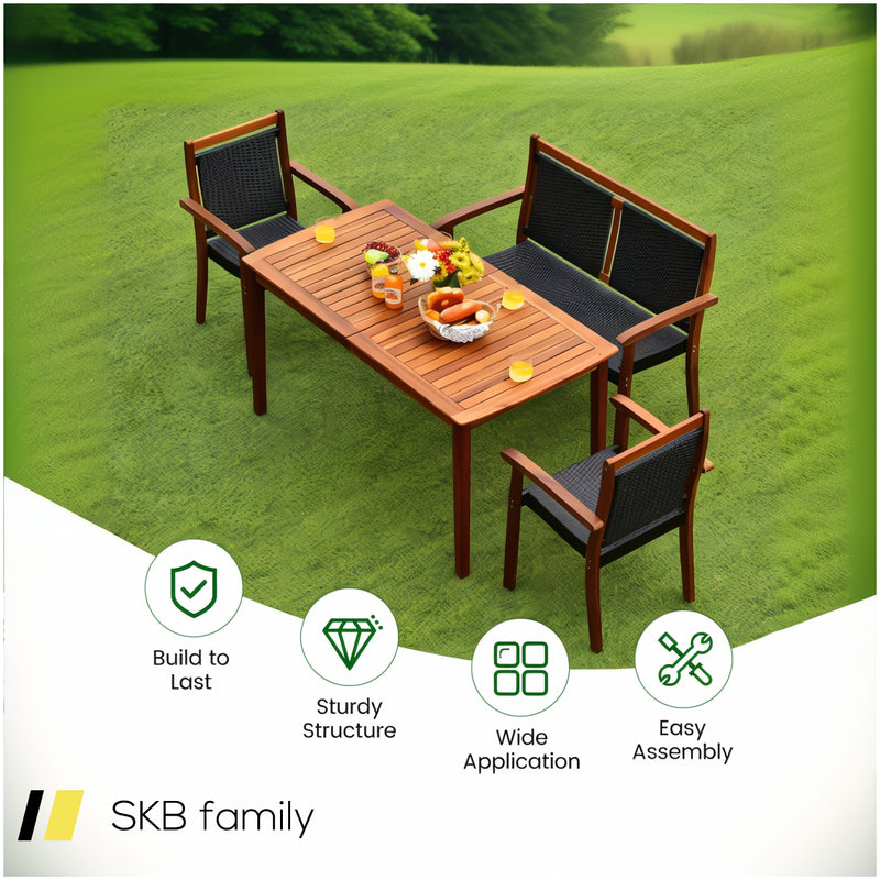 4 Pieces Acacia Wood Patio Rattan Dining Furniture Set 240515-230823