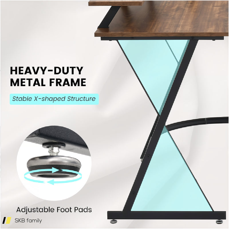 L-Shaped Computer Desk With Power Outlet And Monitor Stand 240515-230824