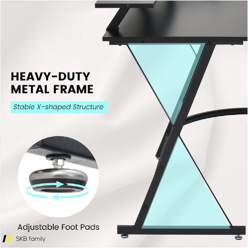 L-Shaped Computer Desk With Power Outlet And Monitor Stand 240515-230824