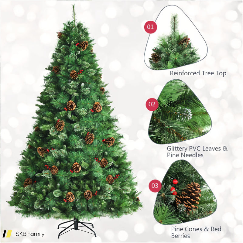 Pre-Lit Hinged Christmas Tree With Pine Cones And Red Berries 240515-230825