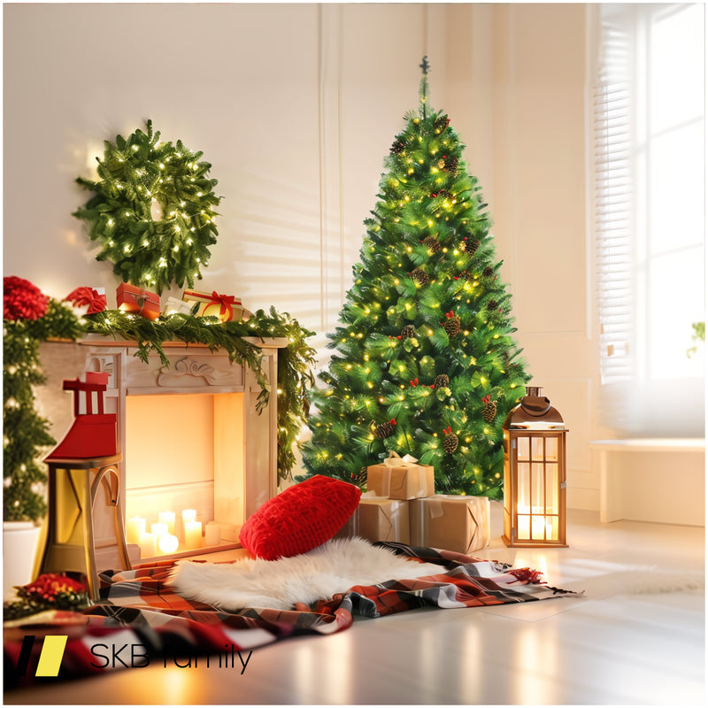 Pre-Lit Hinged Christmas Tree With Pine Cones And Red Berries 240515-230825