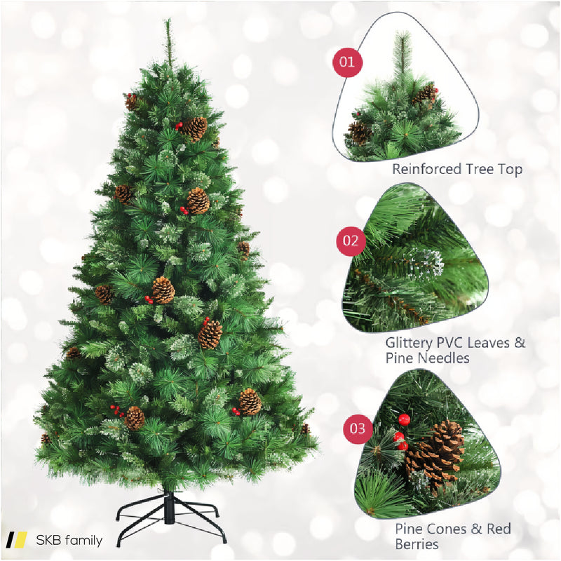 Pre-Lit Hinged Christmas Tree With Pine Cones And Red Berries 240515-230825