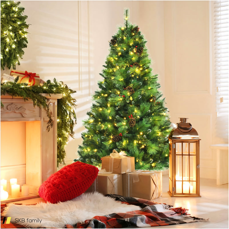 Pre-Lit Hinged Christmas Tree With Pine Cones And Red Berries 240515-230825