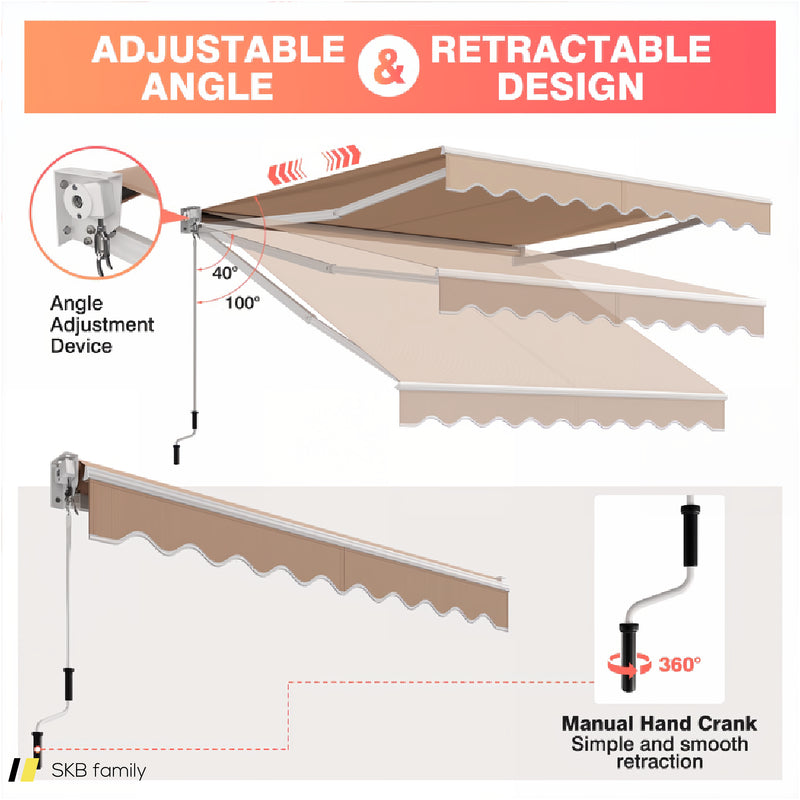 10 X 8.2 Feet Retractable Awning With Easy Opening Manual Crank Handle 240515-230827