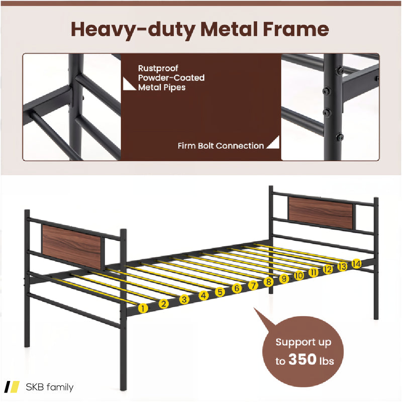 Twin Size Metal Daybed With Trundle And Wood Grain Headboard 240515-230828