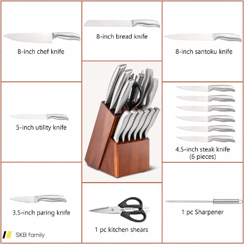 14-Piece Kitchen Knife Set Stainless Steel Knife Block Set With Sharpener 240515-230829