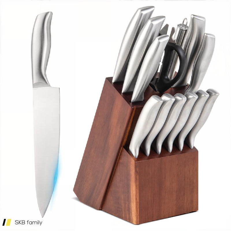 14-Piece Kitchen Knife Set Stainless Steel Knife Block Set With Sharpener 240515-230829