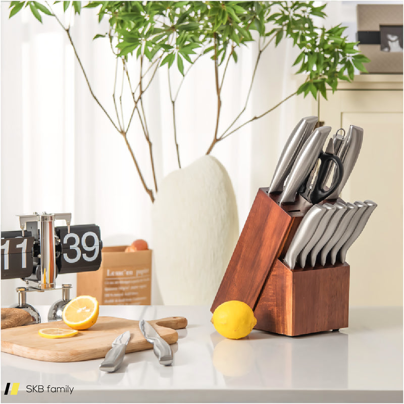 14-Piece Kitchen Knife Set Stainless Steel Knife Block Set With Sharpener 240515-230829