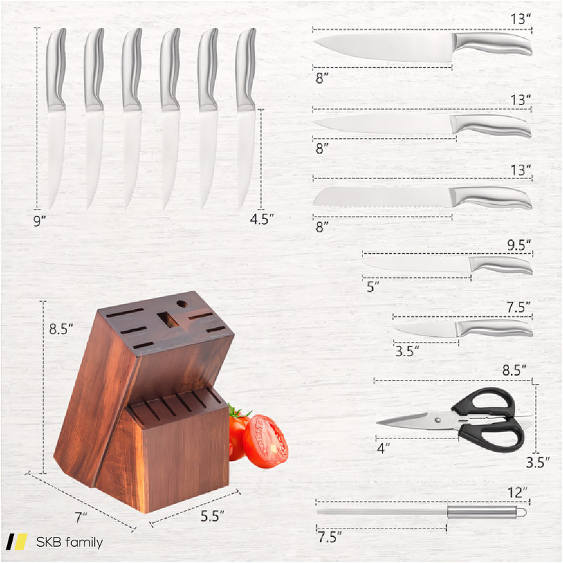 14-Piece Kitchen Knife Set Stainless Steel Knife Block Set With Sharpener 240515-230829