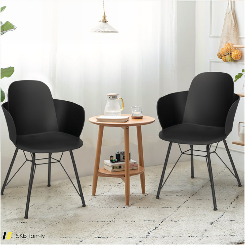 Set Of 2 Metal Frame Modern Petal-Shape Plastic Dining Chairs 240515-230830