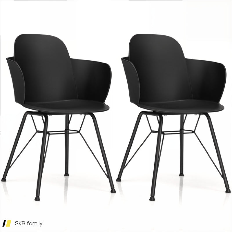 Set Of 2 Metal Frame Modern Petal-Shape Plastic Dining Chairs 240515-230830