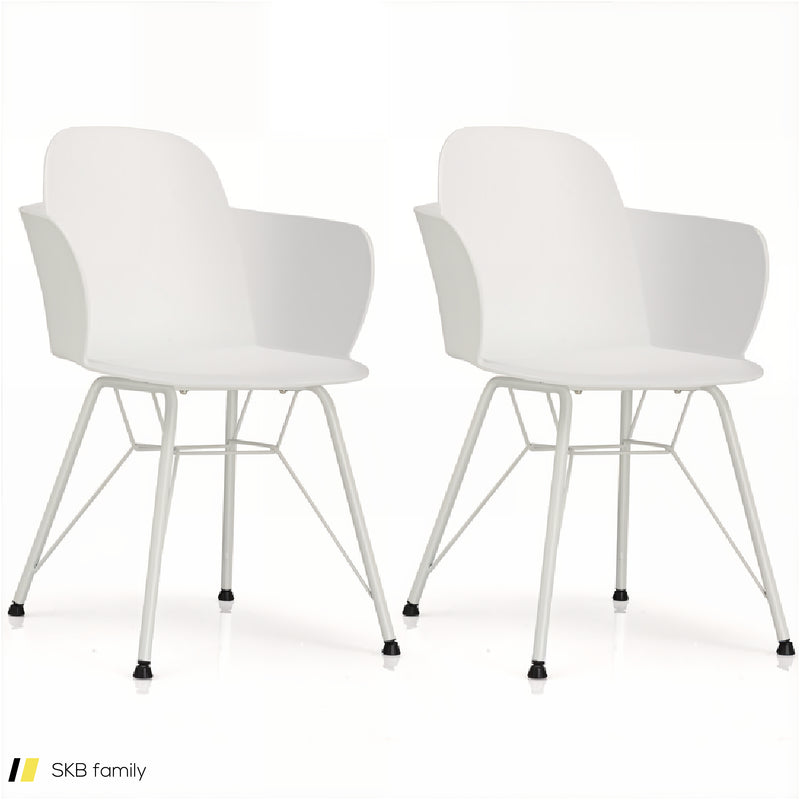 Set Of 2 Metal Frame Modern Petal-Shape Plastic Dining Chairs 240515-230830