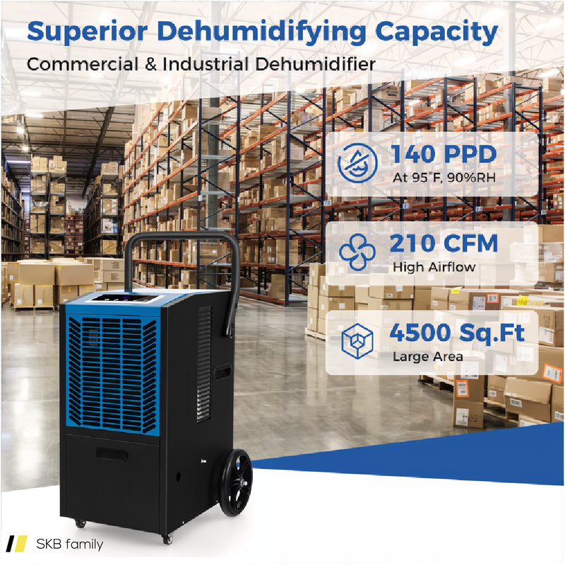 140 Pints Commercial Dehumidifier Crawl Space Dehumidifier With Pump And Drain Hose 240515-230831