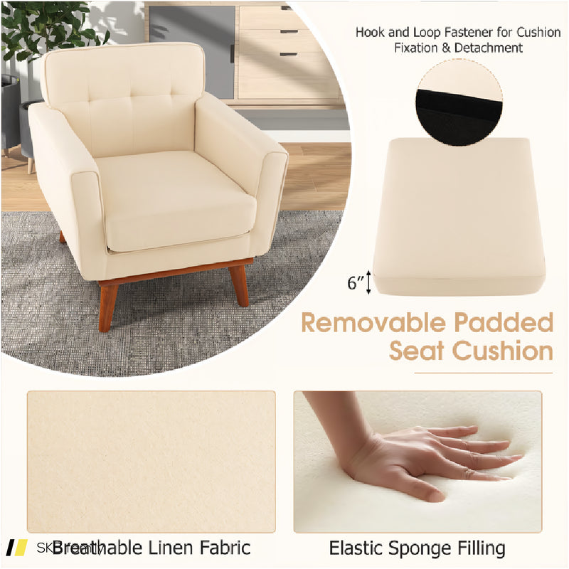 Modern Accent Chair Upholstered Linen Fabric Armchair With Removable Padded Seat Cushion 240515-230832